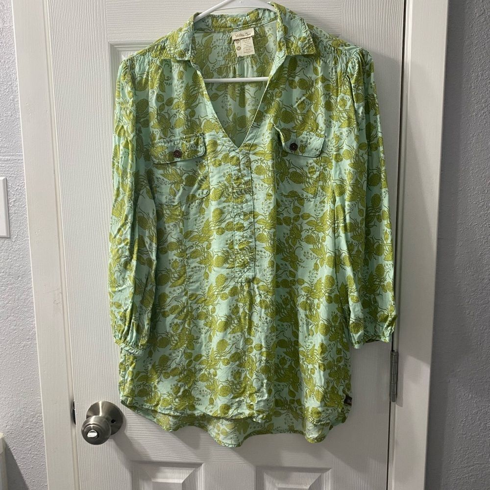 Matilda Jane 3/4 Sleeve Blouse Green with leaf print Medium Tunic Pullover - Picture 2 of 8